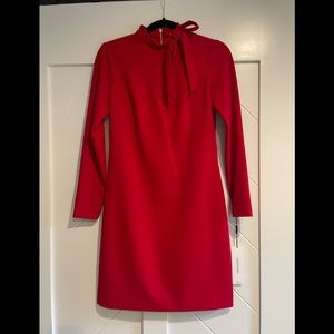 Calvin Klein Long-Sleeve Sheath Dress with Bow Tie-Neck, Red, Women's, 2